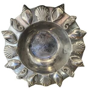 Mariposa Flamingo Large Seashore Shells Starfish Bowl Metal Pewter Salad Fruit